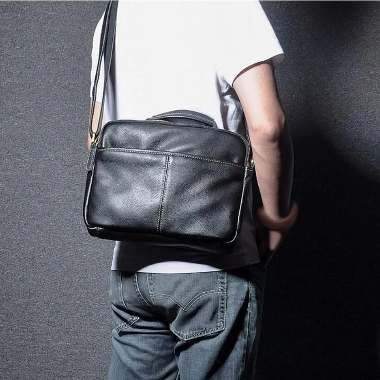 Briefcases Mens Messenger Shoulder Bags Genuine Leather Casual Daypacks Travel Bags Waist Packs