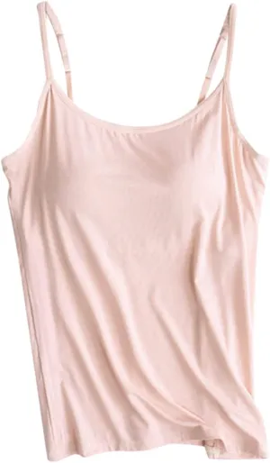Built in Bra Tank Tops for Women 2025 Adjustable Spaghetti Padded Bra Camisole Basic Undershirts Yoga Camis Tops