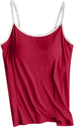 Built in Bra Tank Tops Womens Workout Casual Loose Crewneck Spaghetti Strap Summer Camisoles 2025 Trendy Yoga Outfits