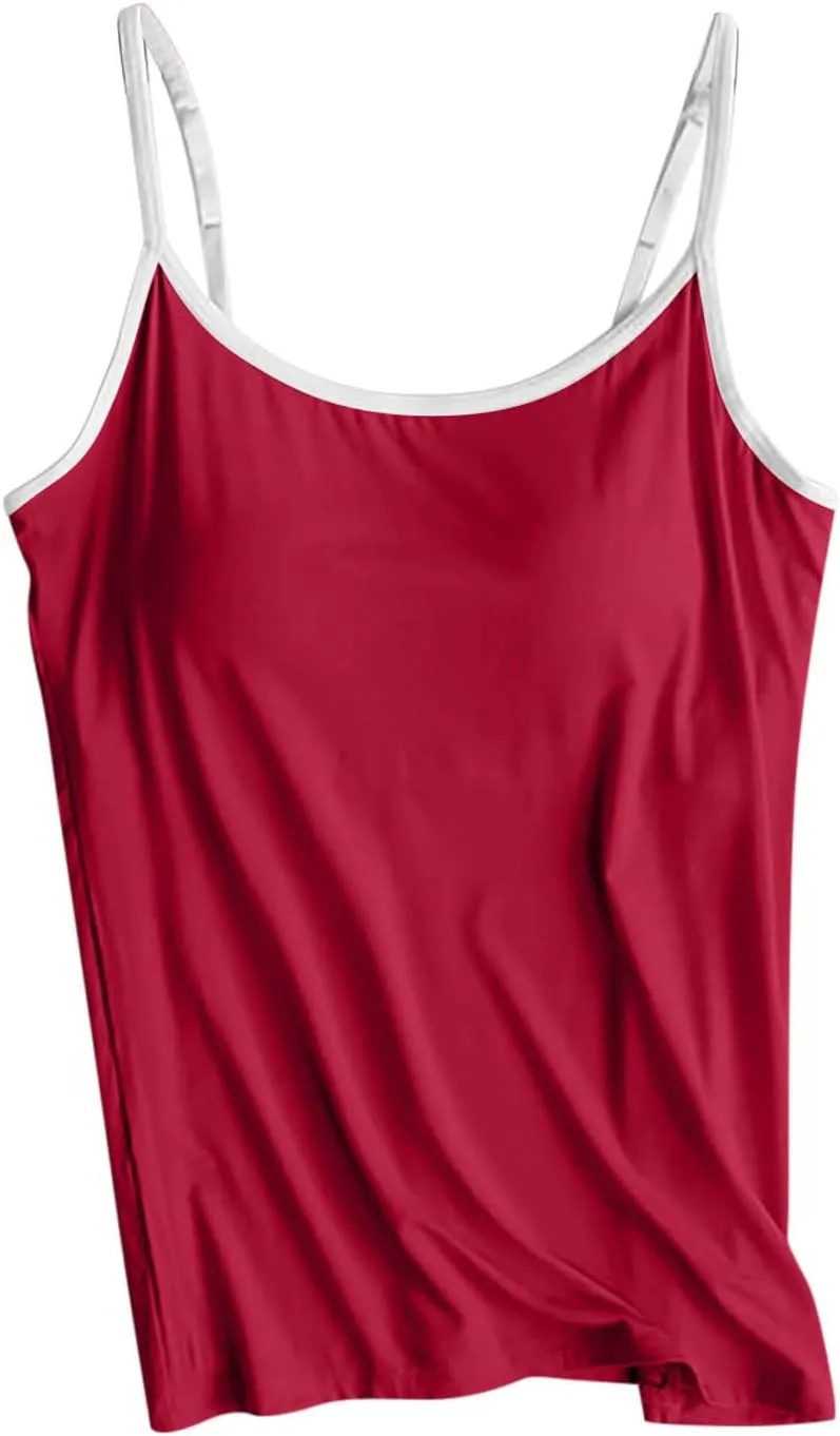 Built in Bra Tank Tops Womens Workout Casual Loose Crewneck Spaghetti Strap Summer Camisoles 2025 Trendy Yoga Outfits