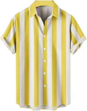 Button Down Shirt Men 2023 Fashion Hawaiian Beach Striped Summer T Shirts Casual Loose Short Sleeve Holiday Tops