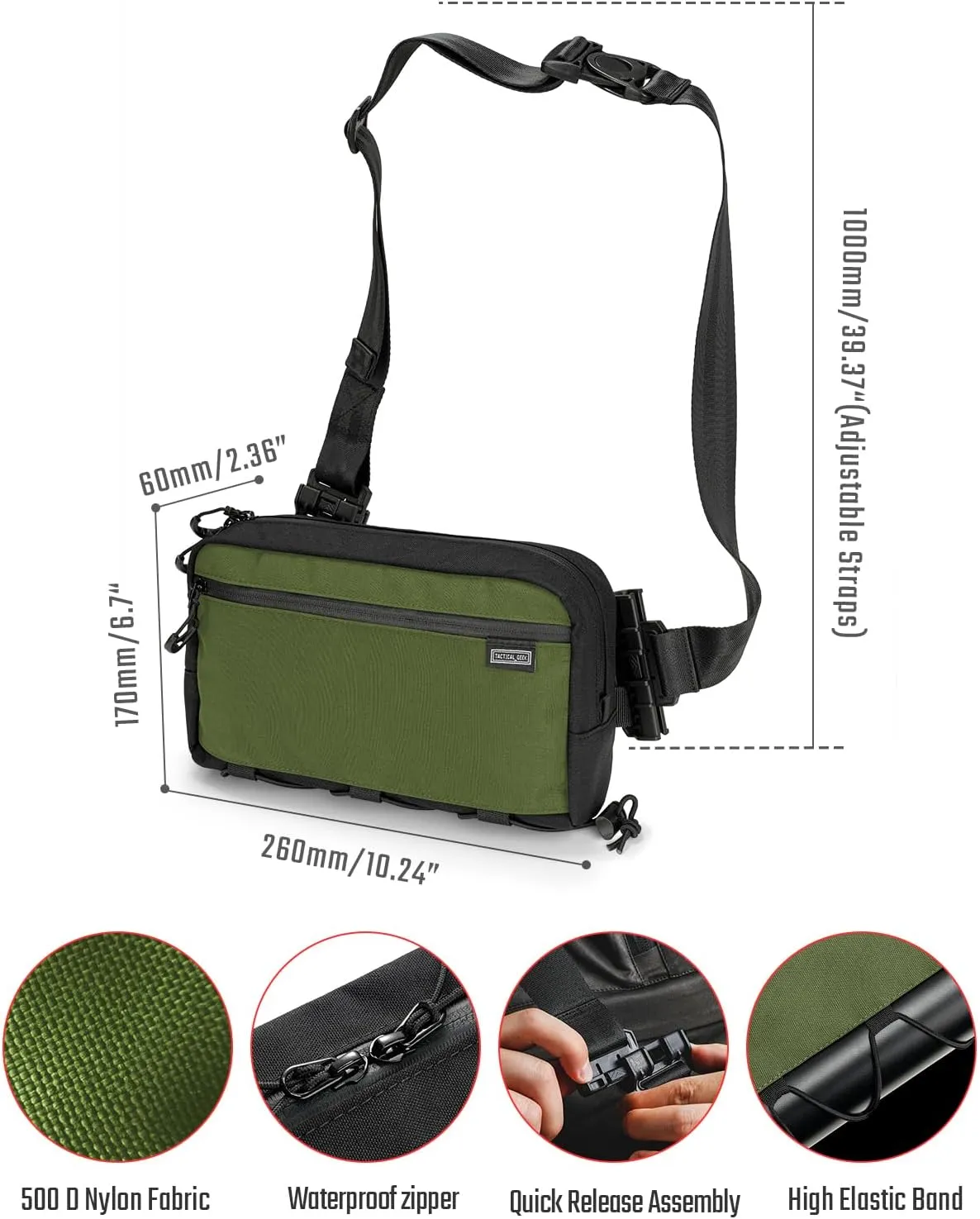 Cache L4 EDC Sling Bag, Lightweight Crossbody Shoulder Bag, Travel Chest Bag, Single Strap Bag for Casual Travel, Hiking, and Outdoor Sports(Black Green)