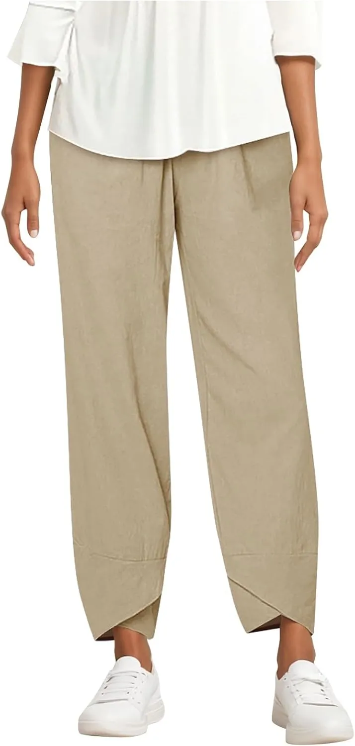 Capri Pants for Women Loose Fit Wide Leg Pants Summer Casual Cropped Pant Trendy Baggy Cotton Linen Trousers