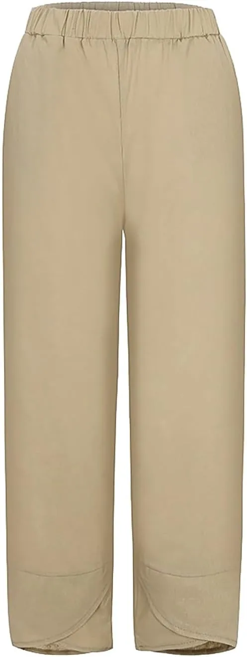 Capri Pants for Women Loose Fit Wide Leg Pants Summer Casual Cropped Pant Trendy Baggy Cotton Linen Trousers