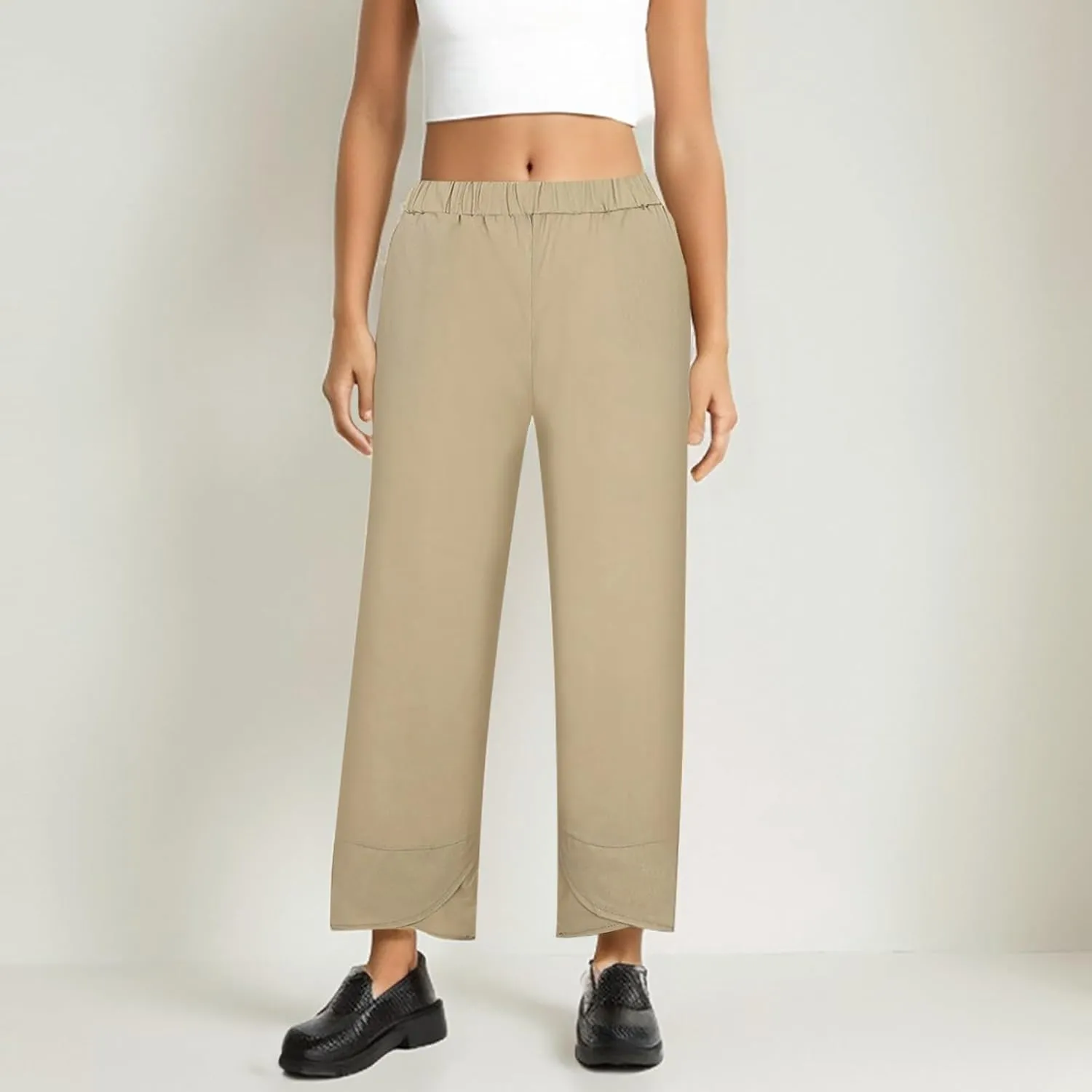 Capri Pants for Women Loose Fit Wide Leg Pants Summer Casual Cropped Pant Trendy Baggy Cotton Linen Trousers