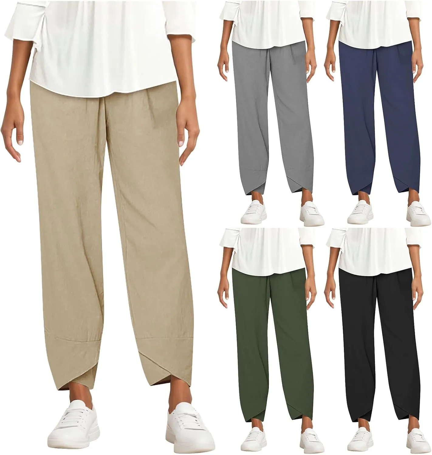 Capri Pants for Women Loose Fit Wide Leg Pants Summer Casual Cropped Pant Trendy Baggy Cotton Linen Trousers