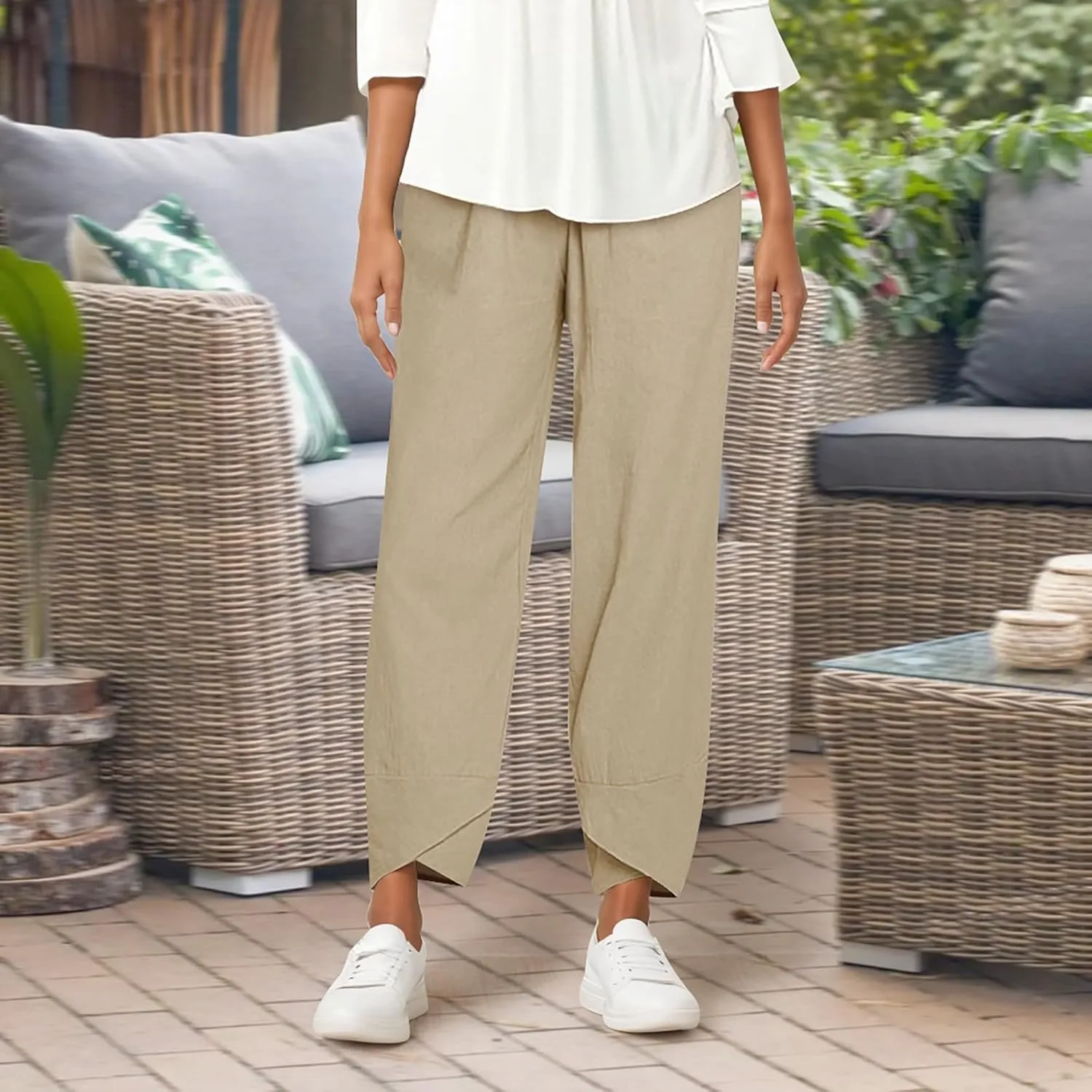 Capri Pants for Women Loose Fit Wide Leg Pants Summer Casual Cropped Pant Trendy Baggy Cotton Linen Trousers