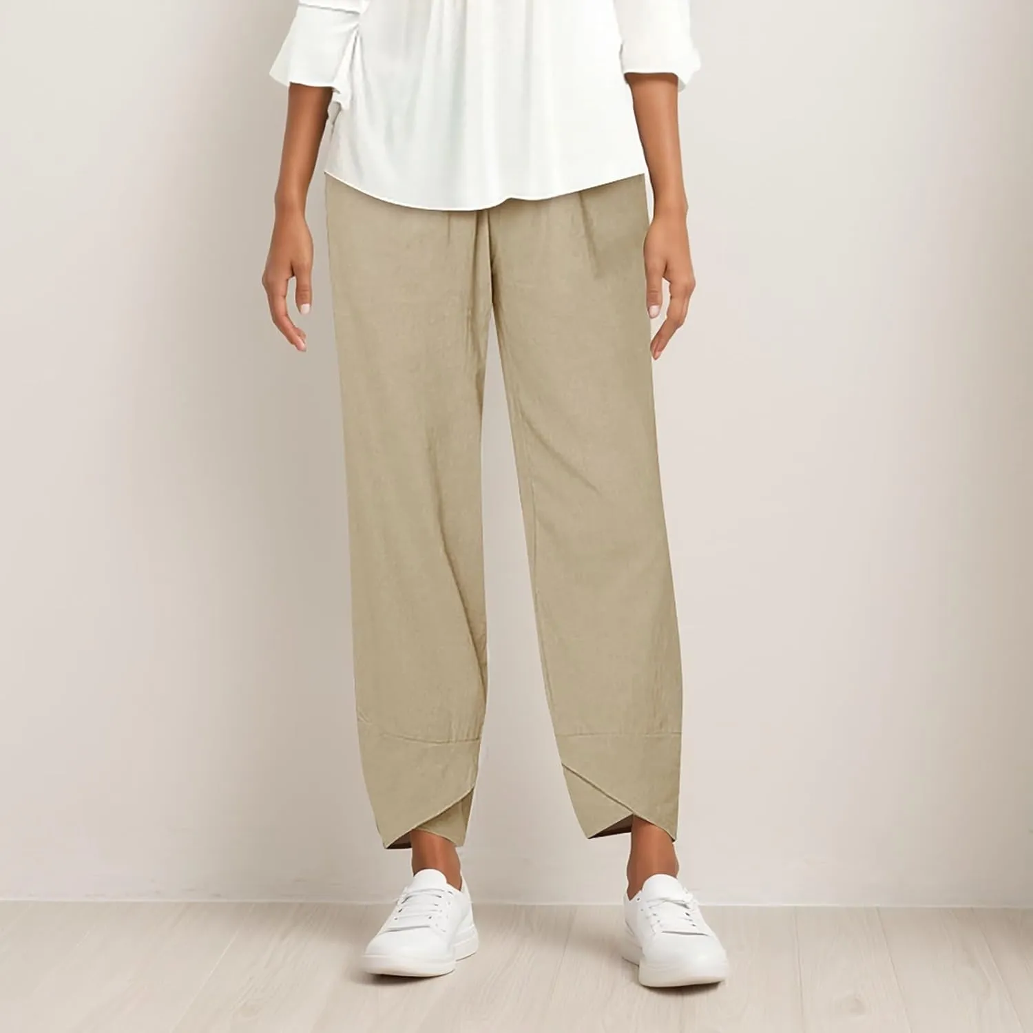 Capri Pants for Women Loose Fit Wide Leg Pants Summer Casual Cropped Pant Trendy Baggy Cotton Linen Trousers