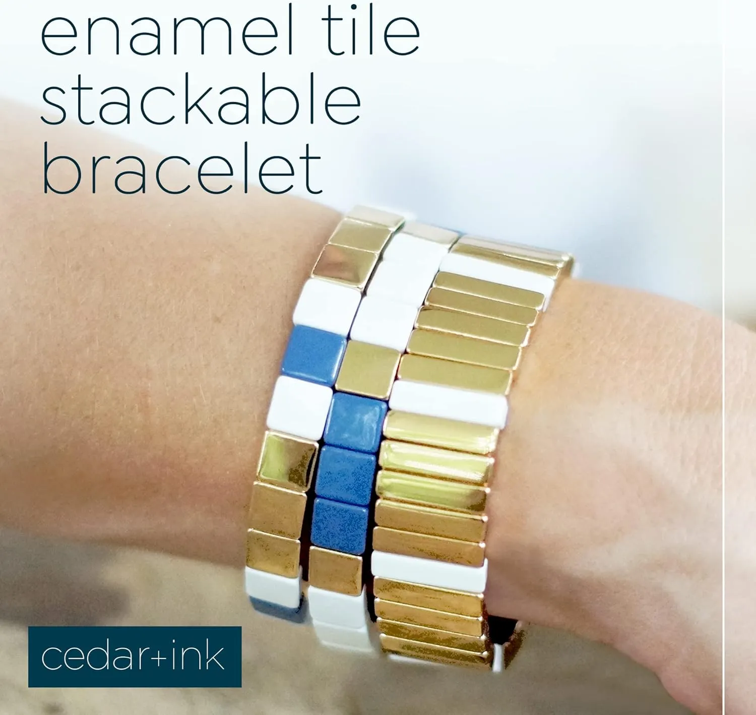 Cedar and Ink Gold Stackable Bracelets, Tile Bracelets for Women, Stackable Enamel Bracelets, Enamel Bangle Bracelet, Gold Bracelets for Women