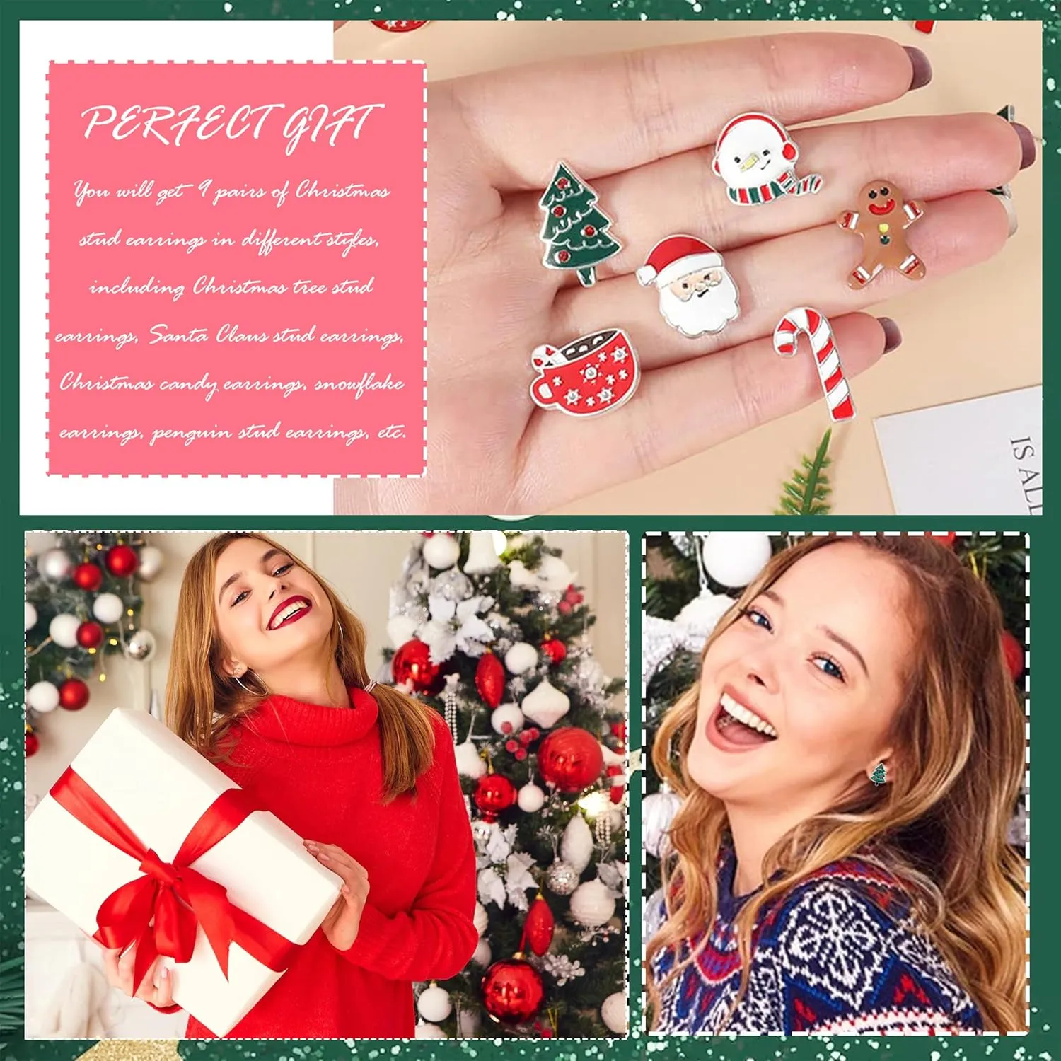 Christmas Earrings for Women Xmas Holiday Dangle Earring Christmas Tree Snowflake Bell Reindeer Stud Earrings Jewelry Costume Outfit Accessories
