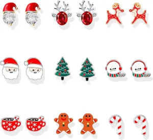 Christmas Earrings for Women Xmas Holiday Dangle Earring Christmas Tree Snowflake Bell Reindeer Stud Earrings Jewelry Costume Outfit Accessories