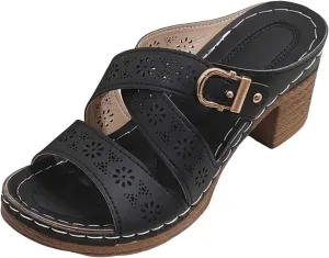 Chunky Heels for Women Summer Crisscross Hollow Out Platform Wedges Casual Adjustable Buckle Open Toe Slippers Beach Shoes