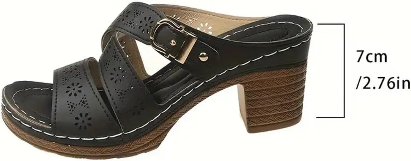 Chunky Heels for Women Summer Crisscross Hollow Out Platform Wedges Casual Adjustable Buckle Open Toe Slippers Beach Shoes