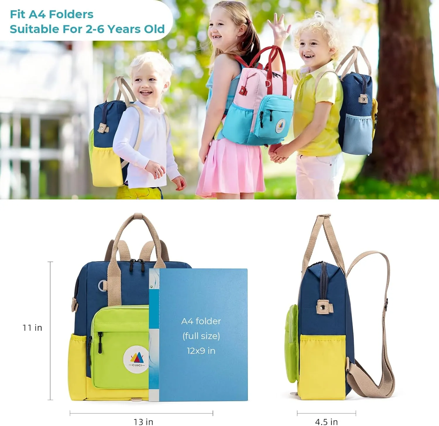 CLUCI Toddler Backpack For Boys, Toddler School Backpack For School & Travel, Small Kids Child Backpacks, Preschool Kindergarten Elementary Diaper bag Daycare Backpack For Kids 2-4No Velcro