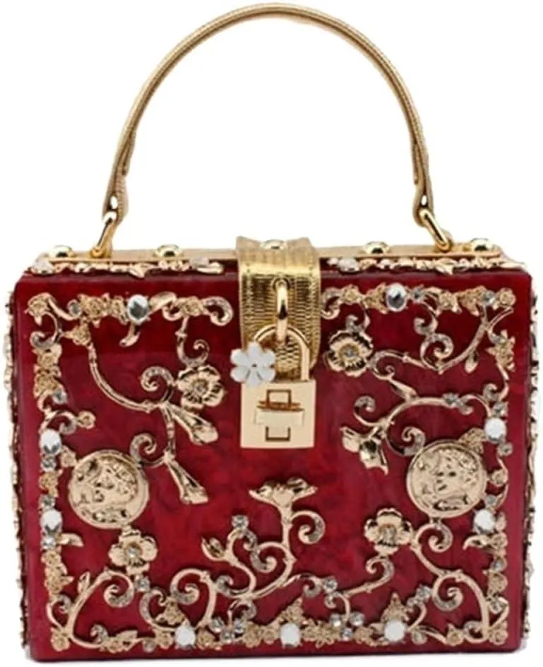 Clutch Purses for Women Elegant Hollow Metal Carving Diamond Women's Shoulder Handbag for Parties and Weddings