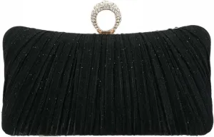 Clutch Purses for Women Elegant Women Glitter Evening Clutch Purse Pleated Party Bag for Bridal Wedding with Rhinestone Ring Metal Chain Handbag