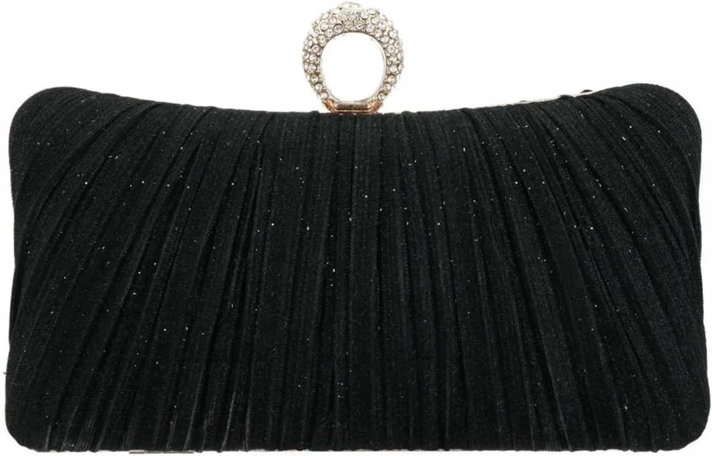 Clutch Purses for Women Elegant Women Glitter Evening Clutch Purse Pleated Party Bag for Bridal Wedding with Rhinestone Ring Metal Chain Handbag