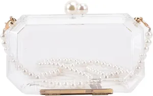 Clutch Purses for Women Fashion Box Evening Clutch Bag for Women Pearl Chain Purse for Wedding and Party