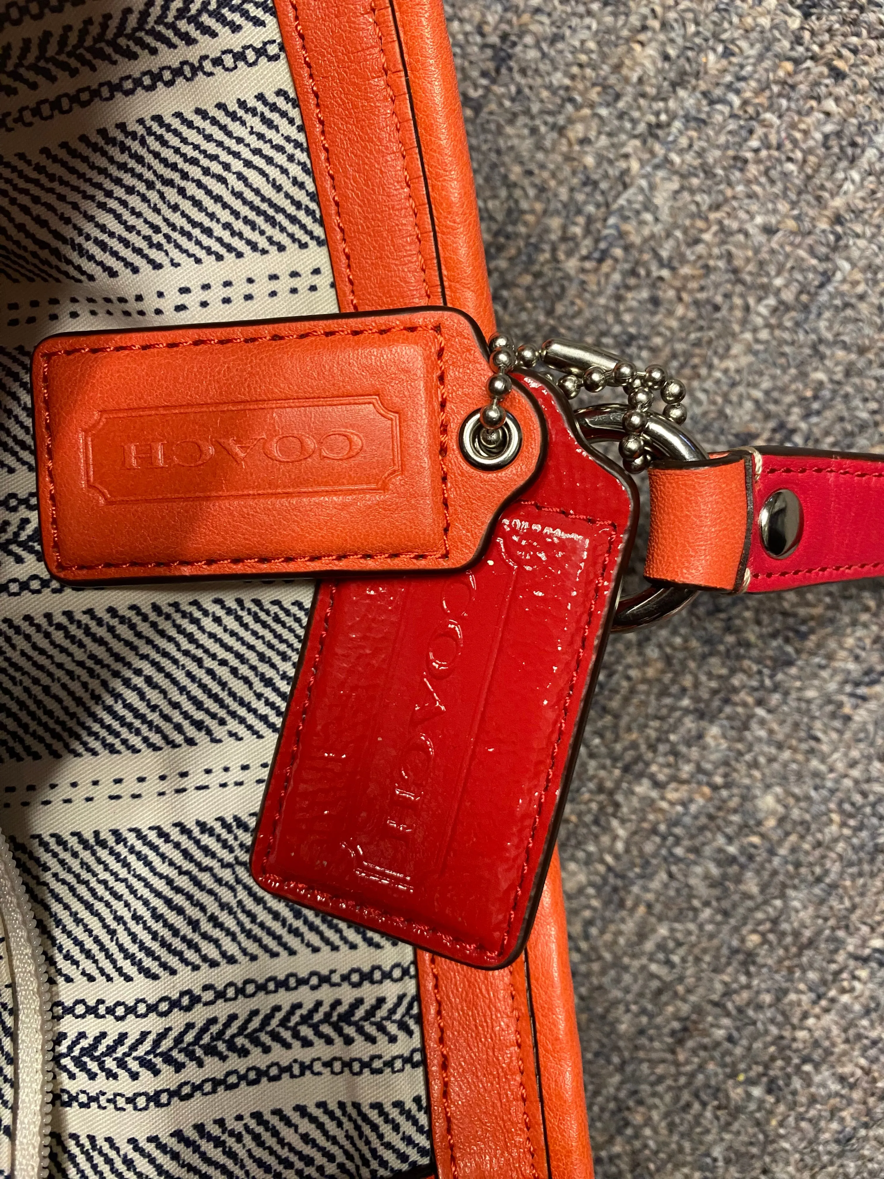 Coach Straw Pocket Purse Tote Bag Coral Leather Trim Shoulder Straw Bag #22904