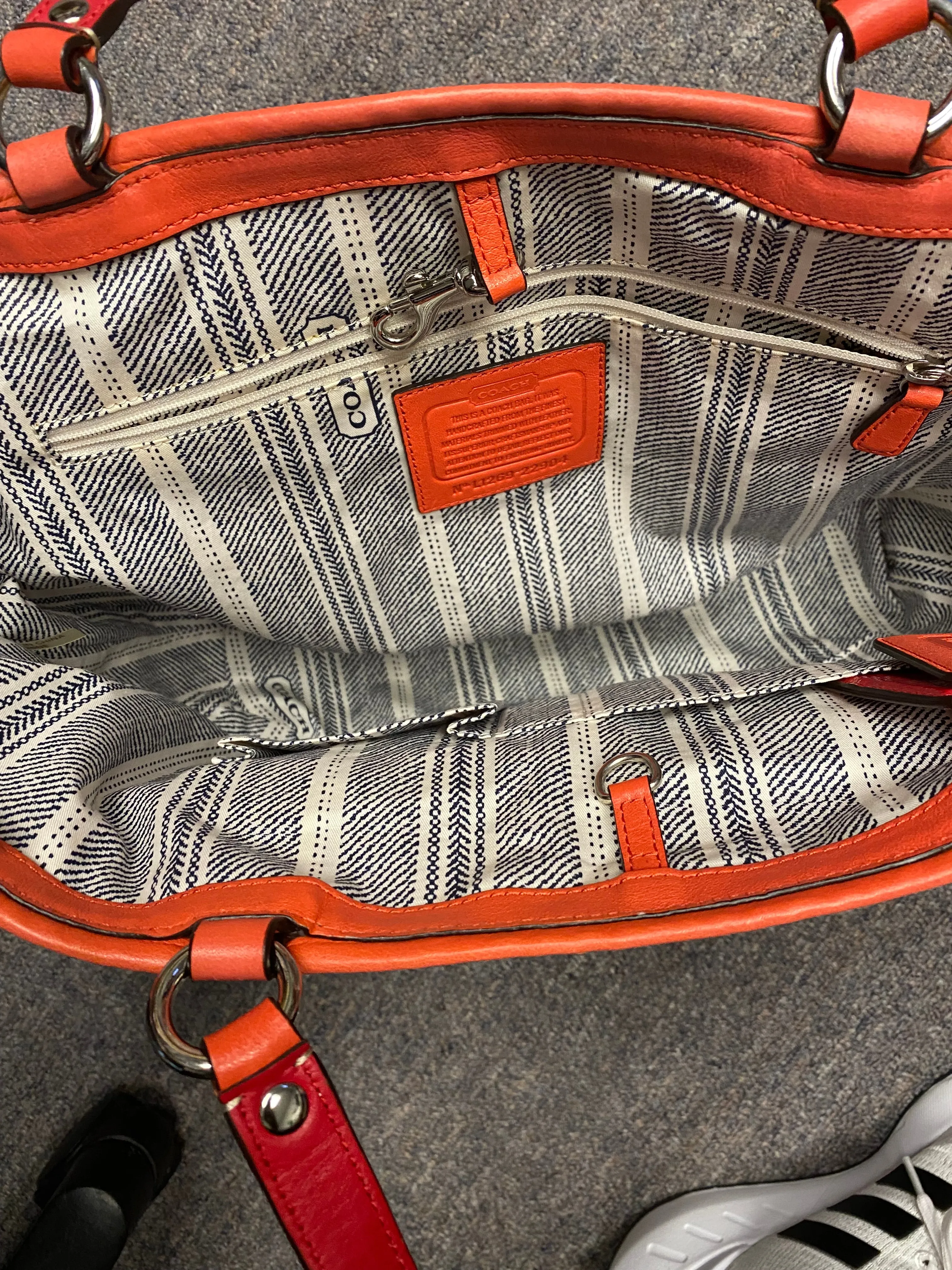 Coach Straw Pocket Purse Tote Bag Coral Leather Trim Shoulder Straw Bag #22904