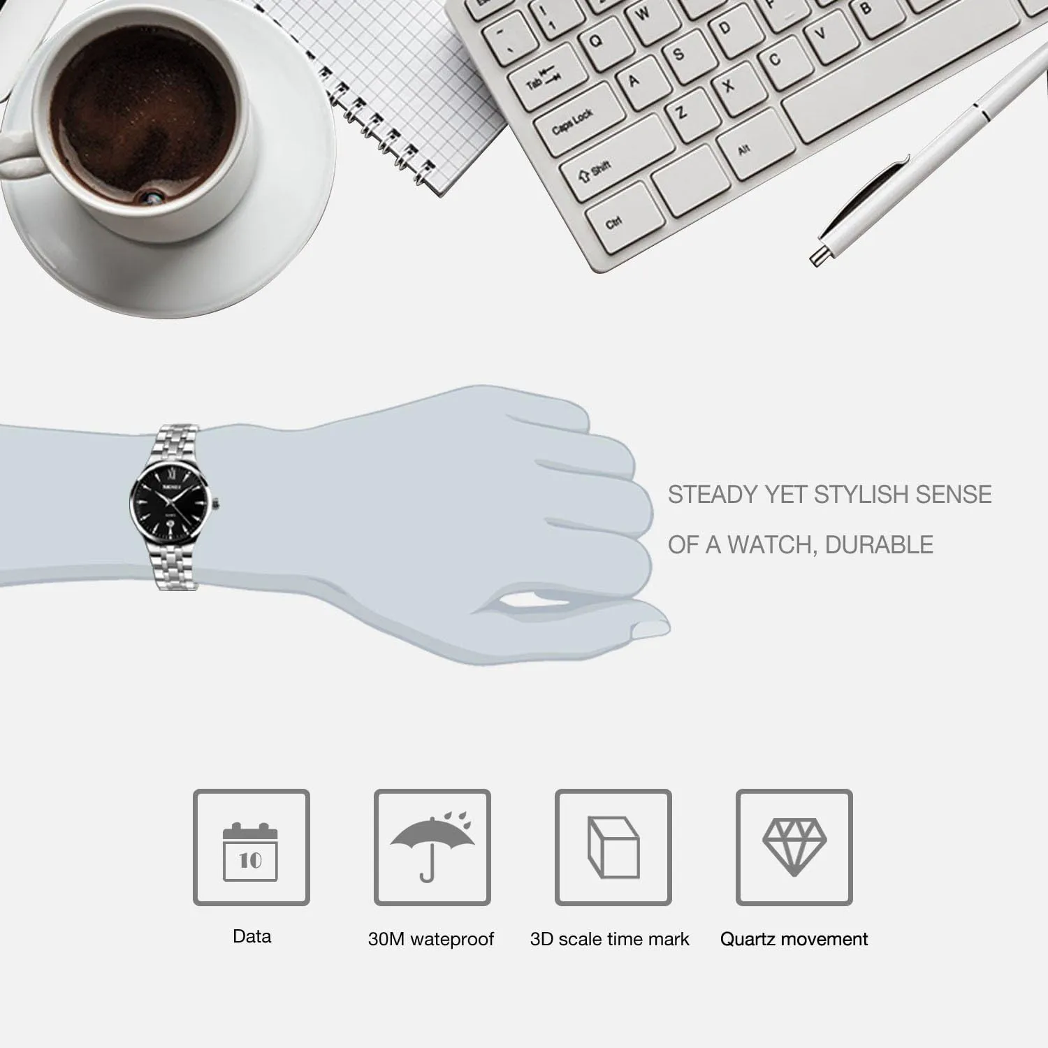 cofuo Mens Stainless Steel Analog Watch, Mens Luxury Wrist Dress Waterproof Watches, Quartz Classic Work Business Casual Watch with Roman Numeral