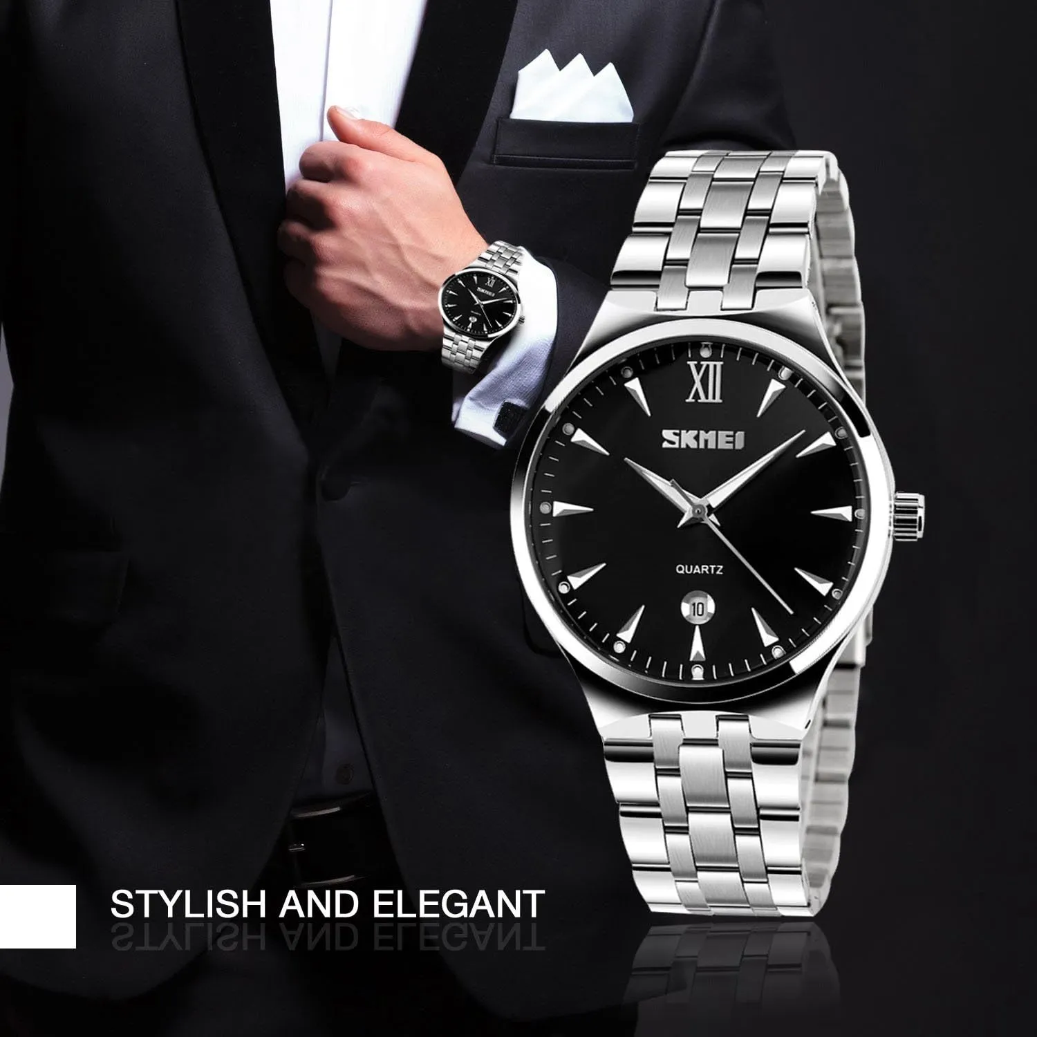 cofuo Mens Stainless Steel Analog Watch, Mens Luxury Wrist Dress Waterproof Watches, Quartz Classic Work Business Casual Watch with Roman Numeral