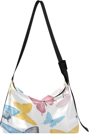 Colorful Butterflies Crossbody Bag Hobo Handbag Purse Fashion PU Leather Shoulder Bags for Women
