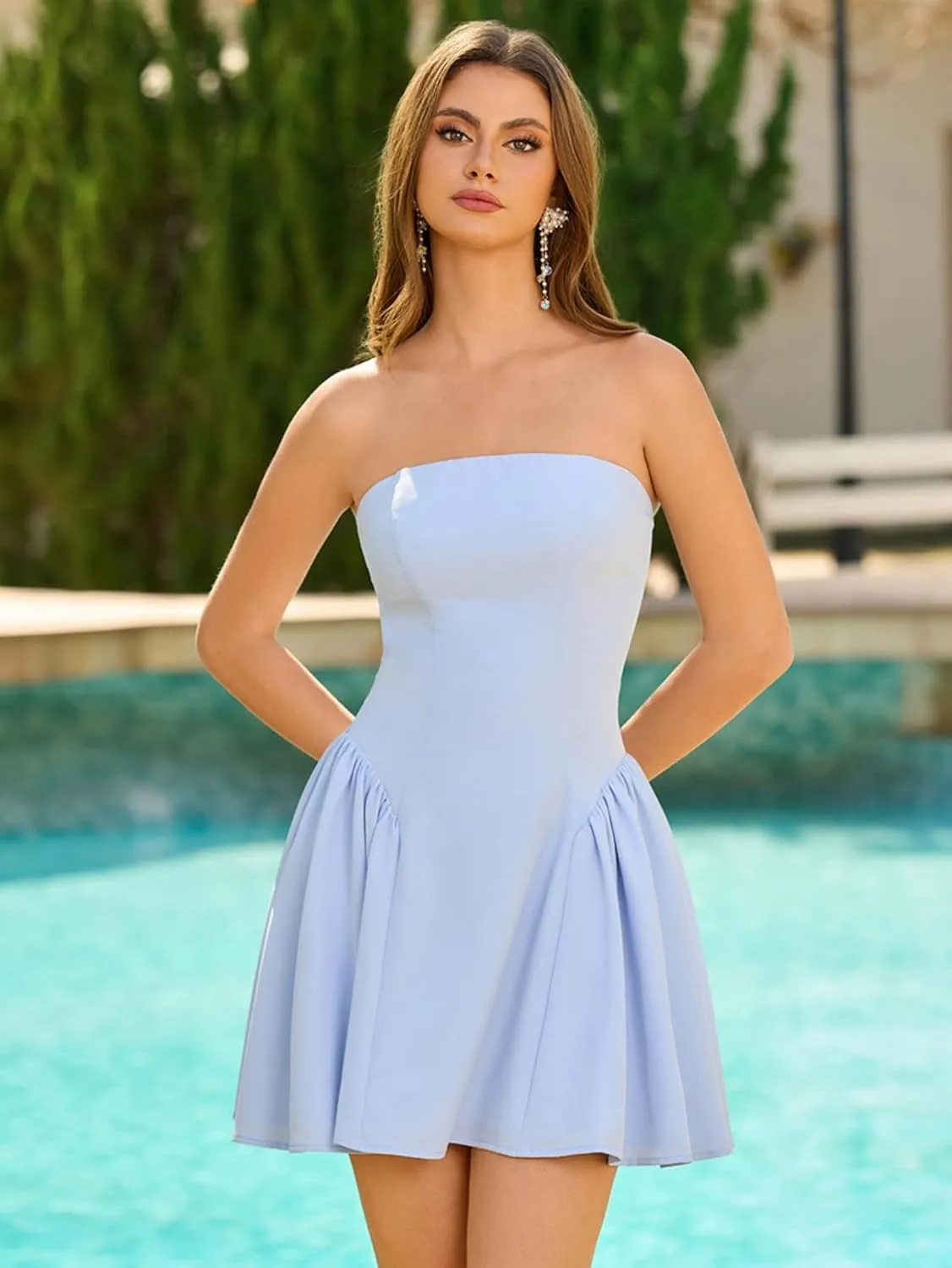 Colysmo Women Strapless Mini Dress Off Shoulder Going Out Party Beach Short Sundress
