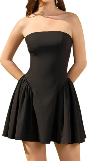 Colysmo Women Strapless Mini Dress Off Shoulder Going Out Party Beach Short Sundress