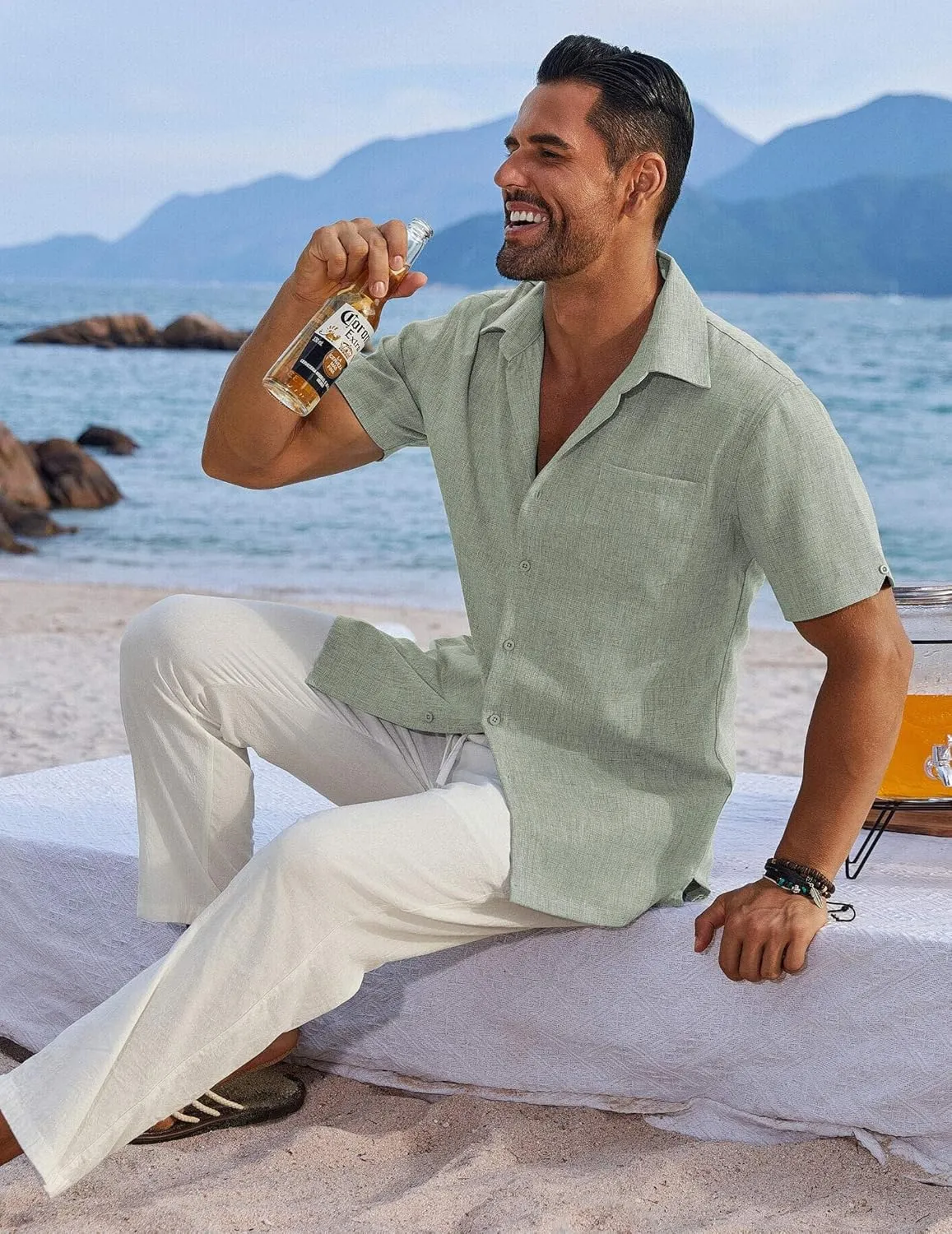 COOFANDY Men's Button Down Shirts Short Sleeve Casual Shirts Summer Beach Linen Shirts with Pocket