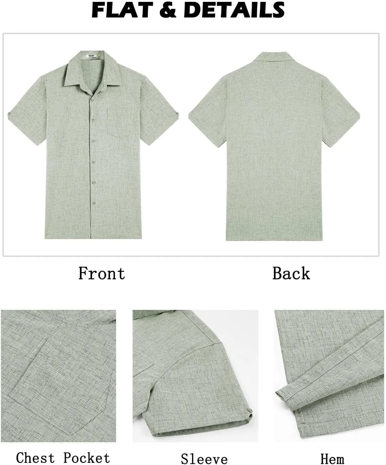 COOFANDY Men's Button Down Shirts Short Sleeve Casual Shirts Summer Beach Linen Shirts with Pocket