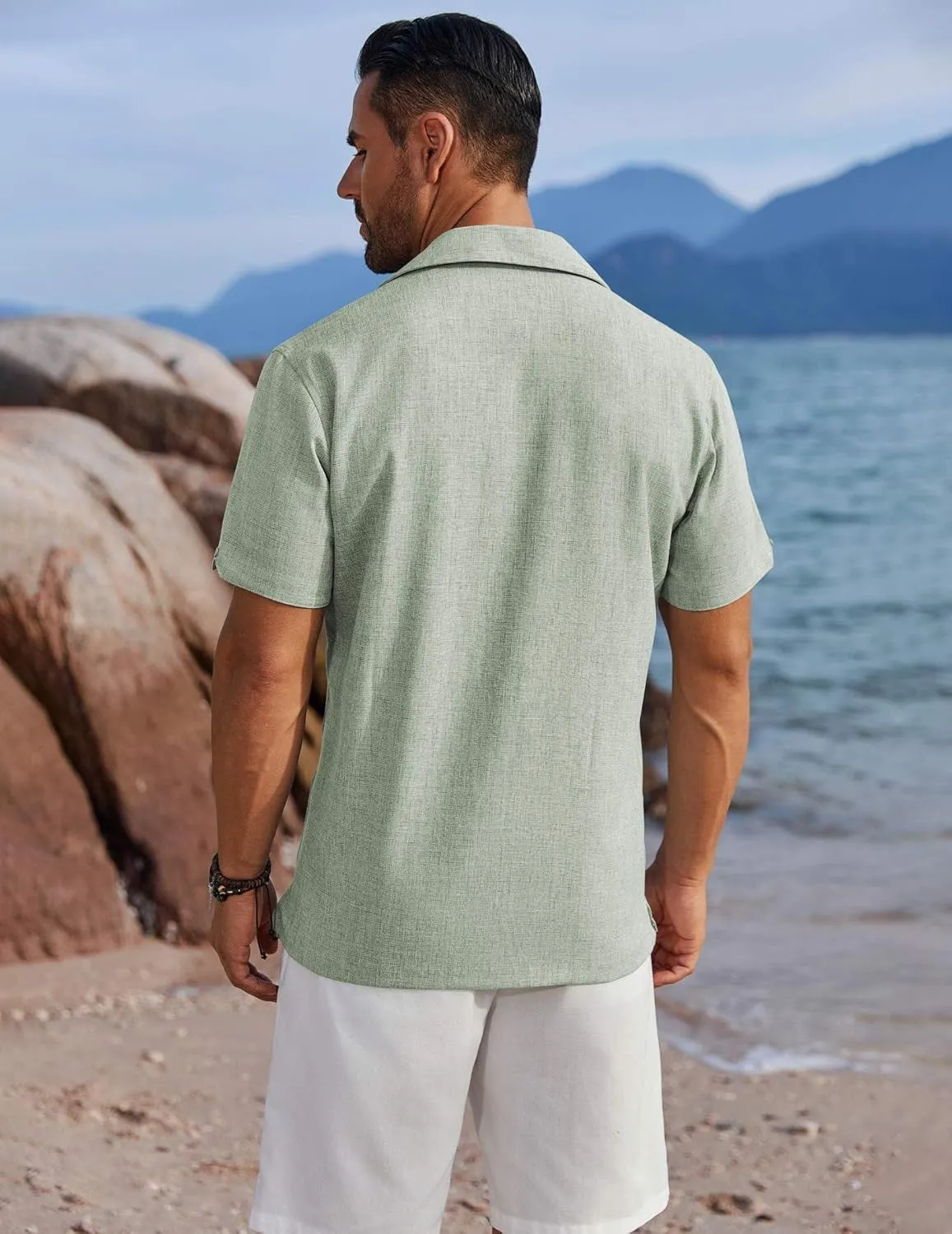 COOFANDY Men's Button Down Shirts Short Sleeve Casual Shirts Summer Beach Linen Shirts with Pocket