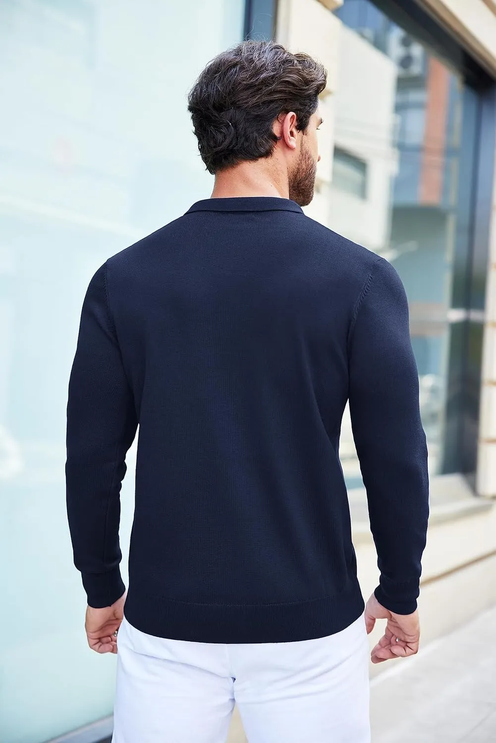 COOFANDY Mens Knit Polo Shirts Casual Long Sleeve Classic Polo Shirts Button Down Golf Shirts