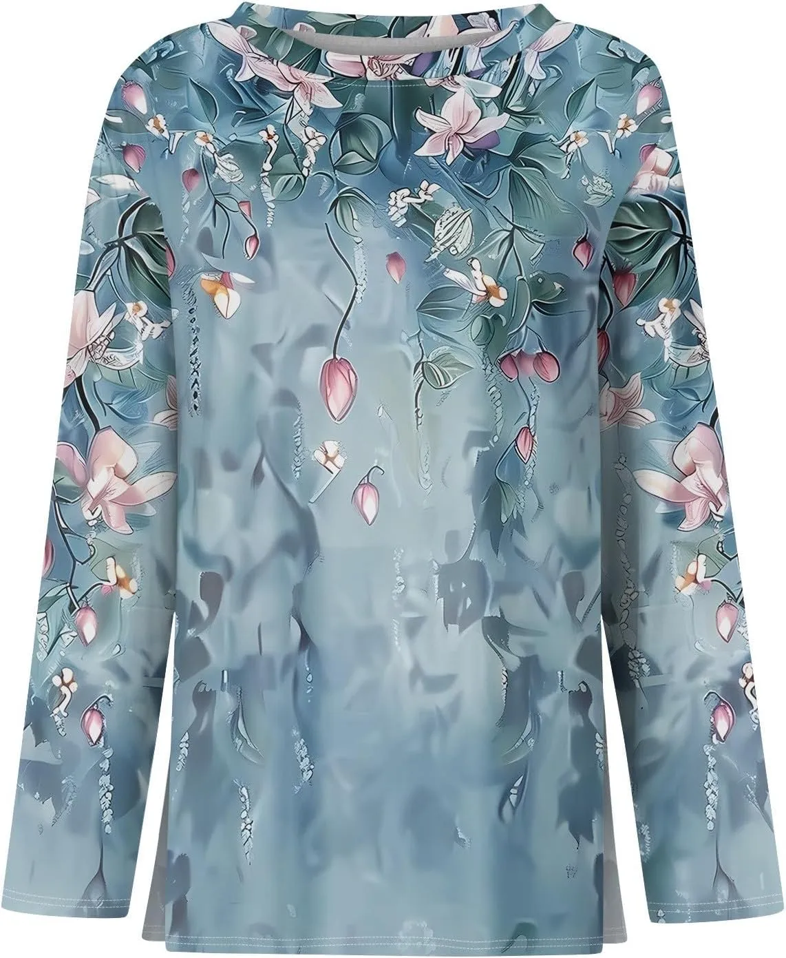 COTECRAM Long Sleeve Shirts for Women Trendy Casual Crewneck Loose Fit Tunic Tops Floral Printed Graphic Tees Spring Clothes