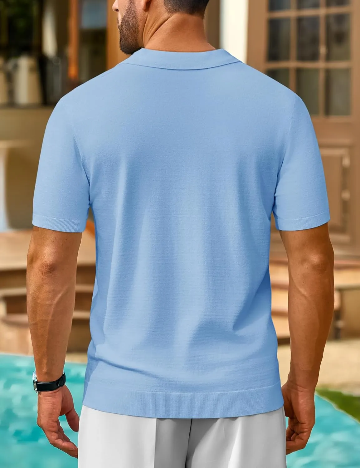 Cotrasen Men's Knit Polo Shirts Short Sleeve Collared T Shirts Slim Fit Casual Golf Polo Shirts