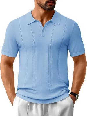 Cotrasen Men's Knit Polo Shirts Short Sleeve Collared T Shirts Slim Fit Casual Golf Polo Shirts