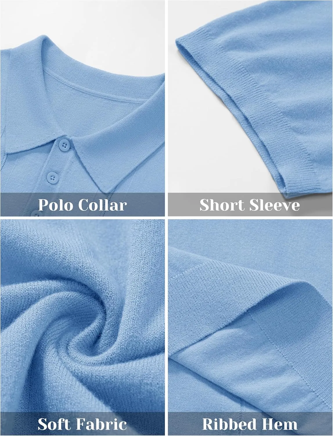 Cotrasen Men's Knit Polo Shirts Short Sleeve Collared T Shirts Slim Fit Casual Golf Polo Shirts