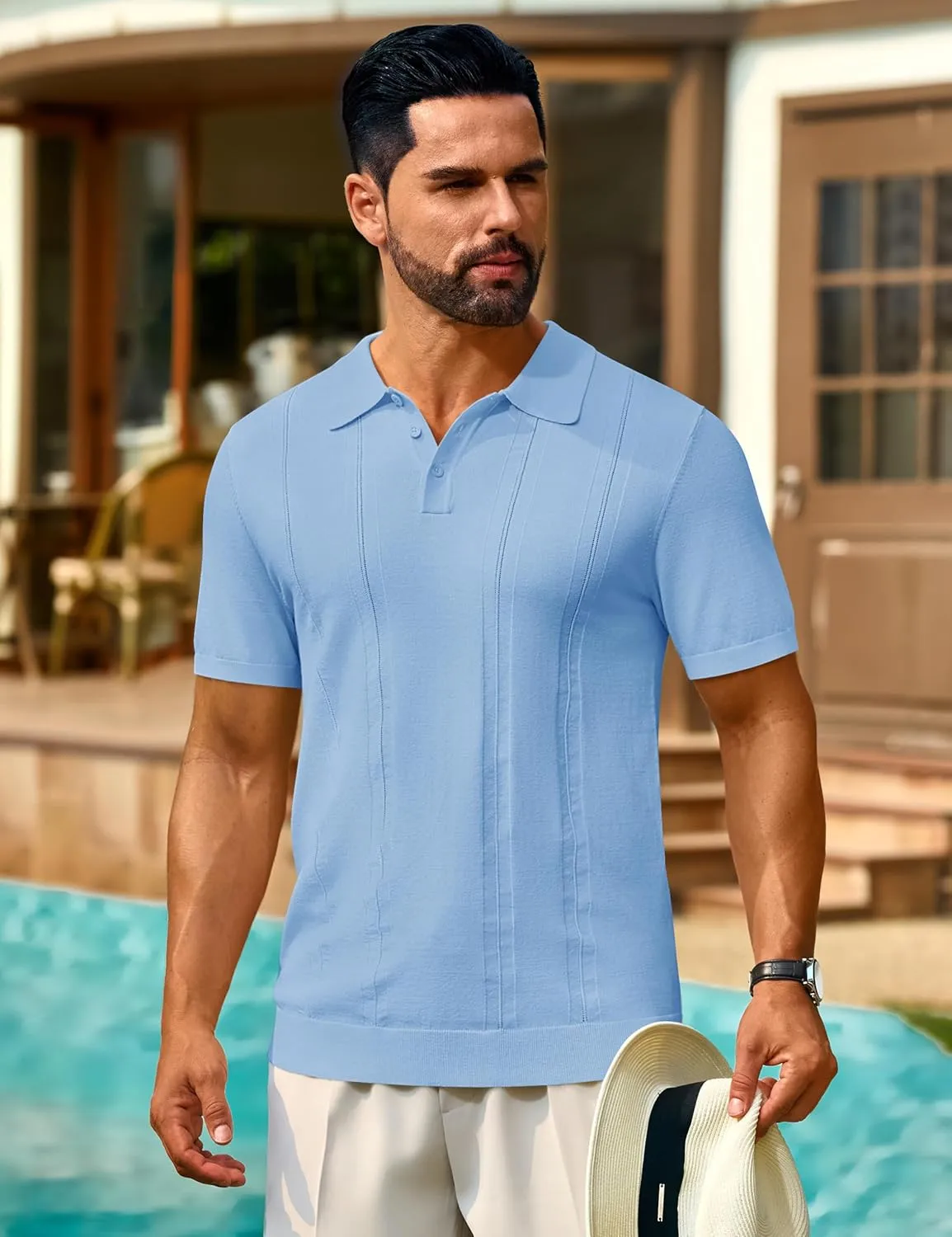 Cotrasen Men's Knit Polo Shirts Short Sleeve Collared T Shirts Slim Fit Casual Golf Polo Shirts