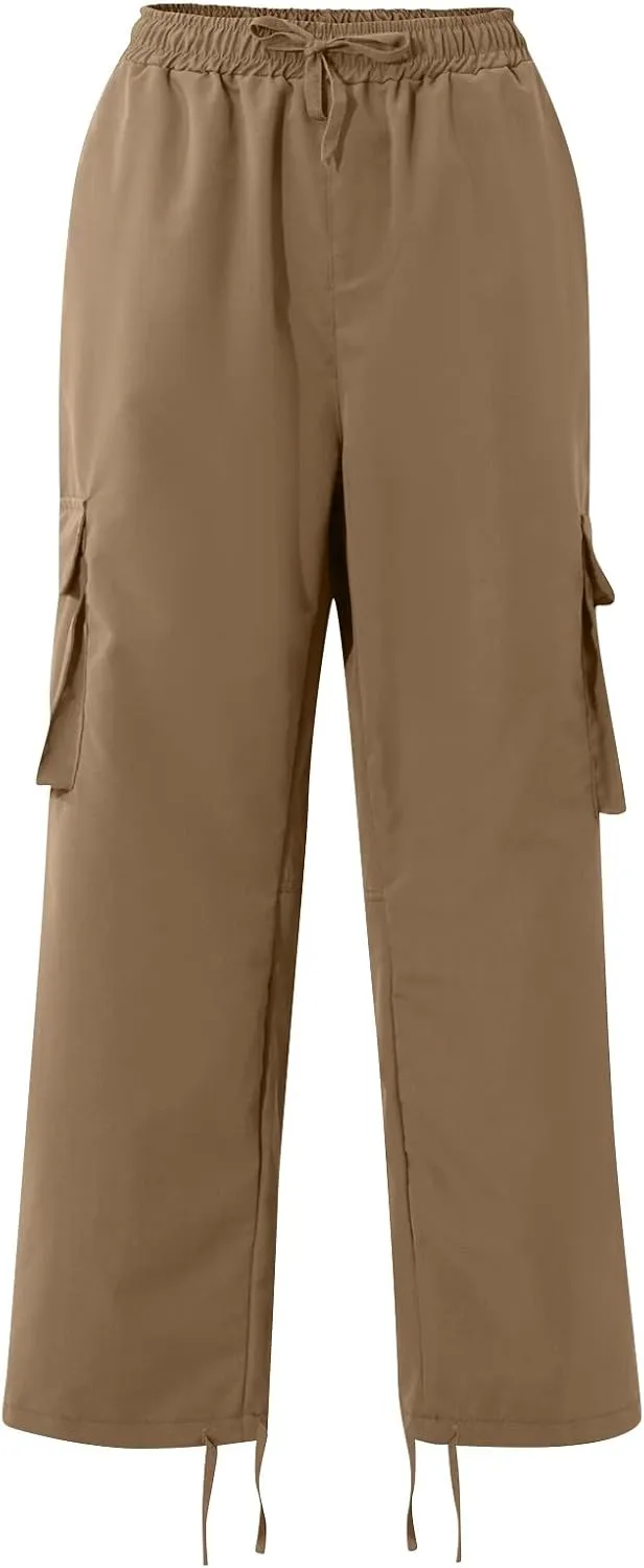 Cotton Cargo Trousers for Men,Solid Elastic Waist Straight Leg Slacks Slim Fit Bottoms Drawstring Pants for Men