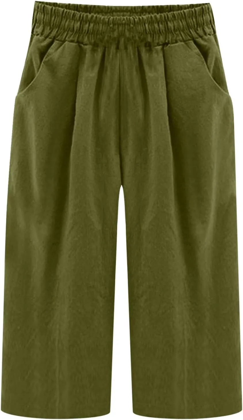 Cotton Linen Capris Trousers Women Elasticated Waist Cropped Pants Summer Pant Plain Breathable Loose Fit Capri Trouser