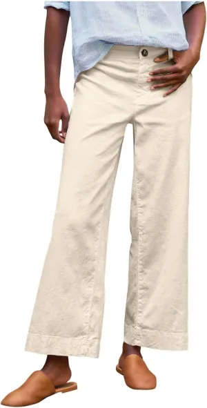 Cotton Linen Pants Women Wide Leg Casual Palazzo Pant Lounge High Waisted Beach Long Trousers Pants with Pockets