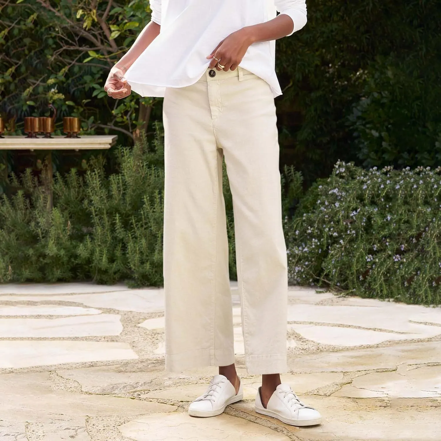 Cotton Linen Pants Women Wide Leg Casual Palazzo Pant Lounge High Waisted Beach Long Trousers Pants with Pockets