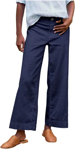 Cotton Linen Pants Women Wide Leg Casual Palazzo Pant Lounge High Waisted Beach Long Trousers Pants with Pockets