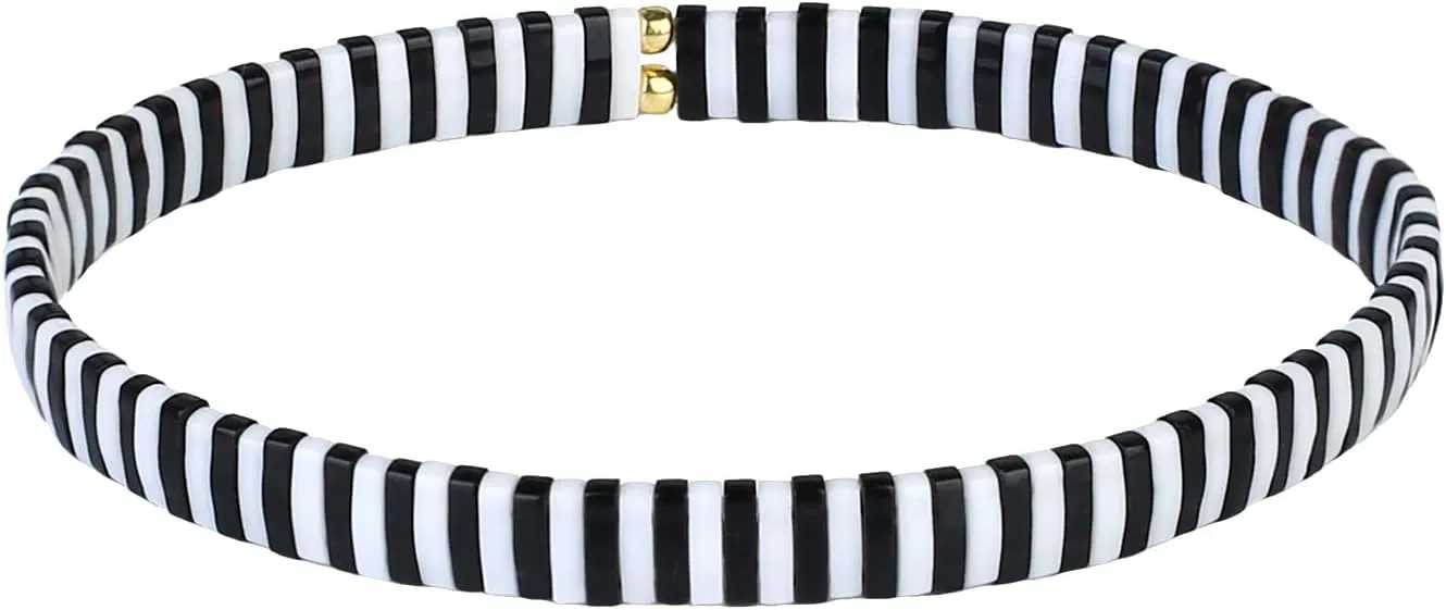 CQUAN CHI Rainbow Beads Bracelets Zebra Pattern Stretch Bracelets Fashion Bangle Bracelets - 04B