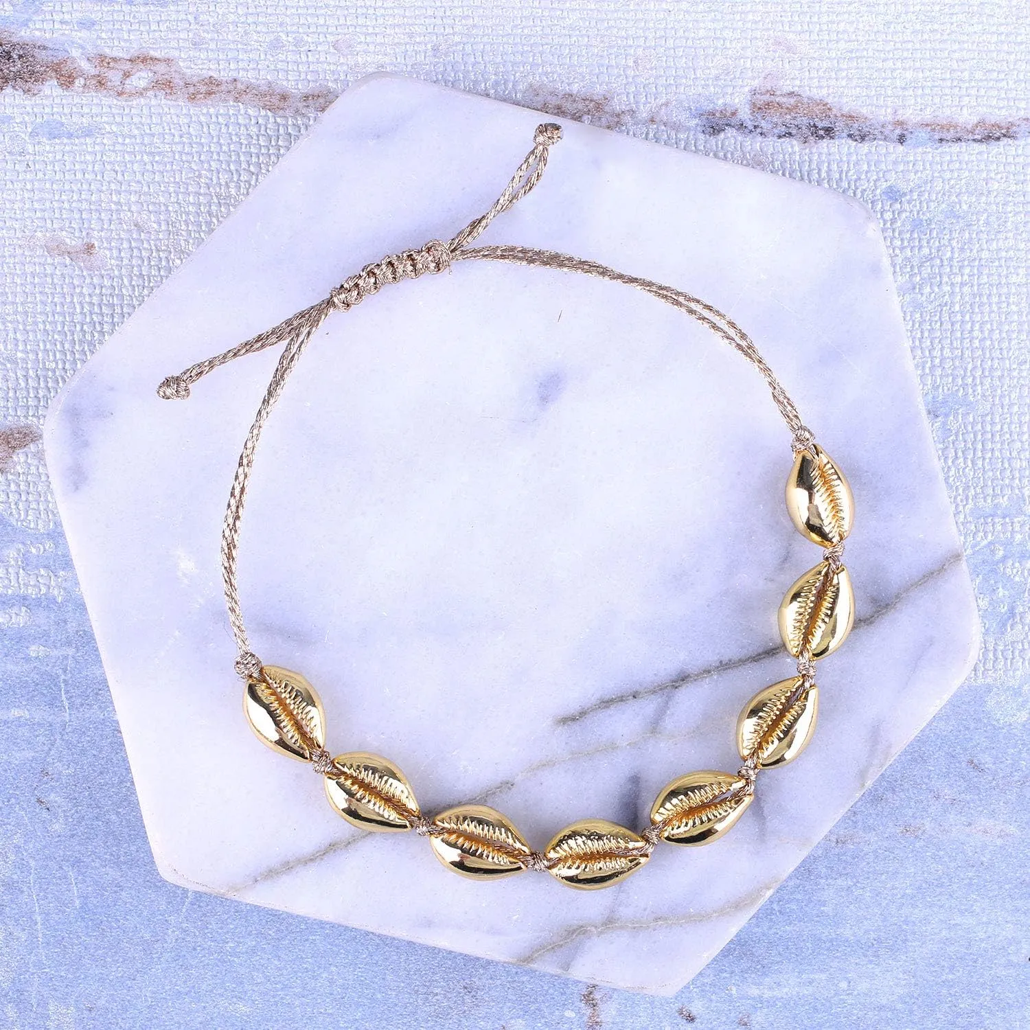 CQUAN CHI Women Gold Shell Bracelets Beach Bracelets Strand Beaded Bracelets Handmade Fashion Jewelry