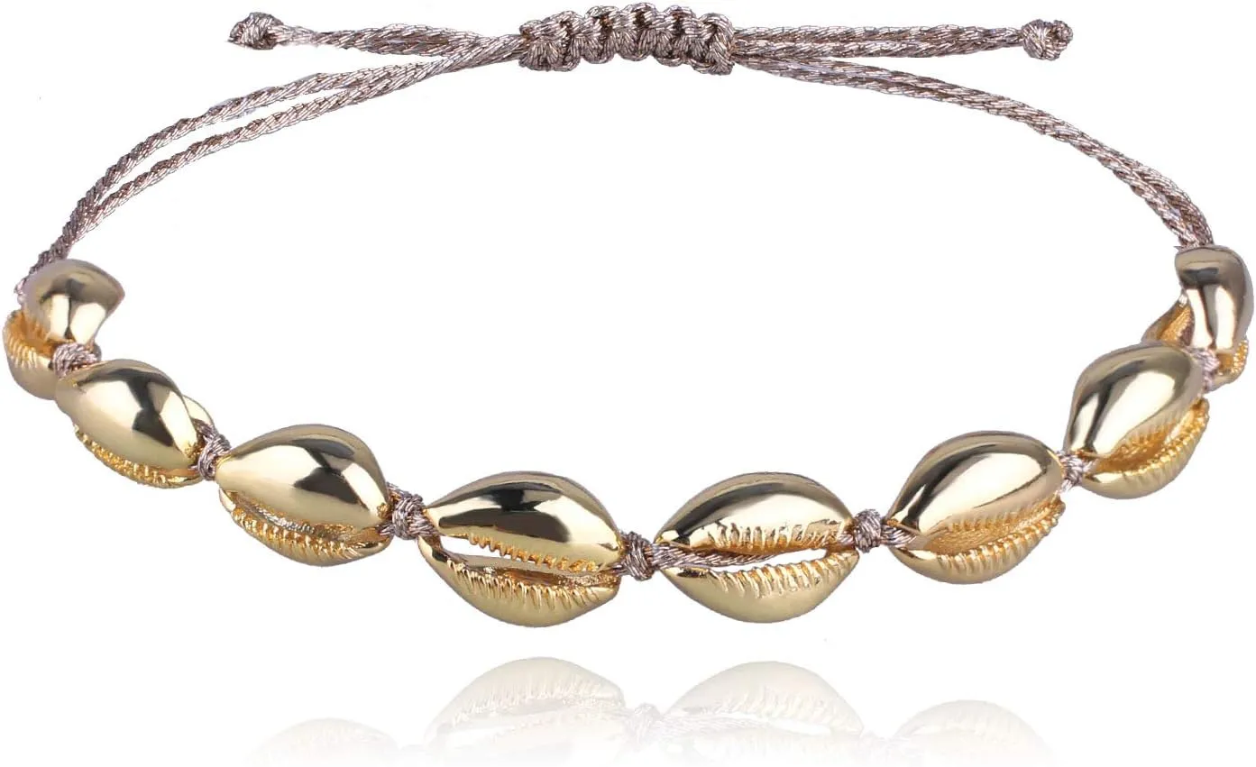 CQUAN CHI Women Gold Shell Bracelets Beach Bracelets Strand Beaded Bracelets Handmade Fashion Jewelry