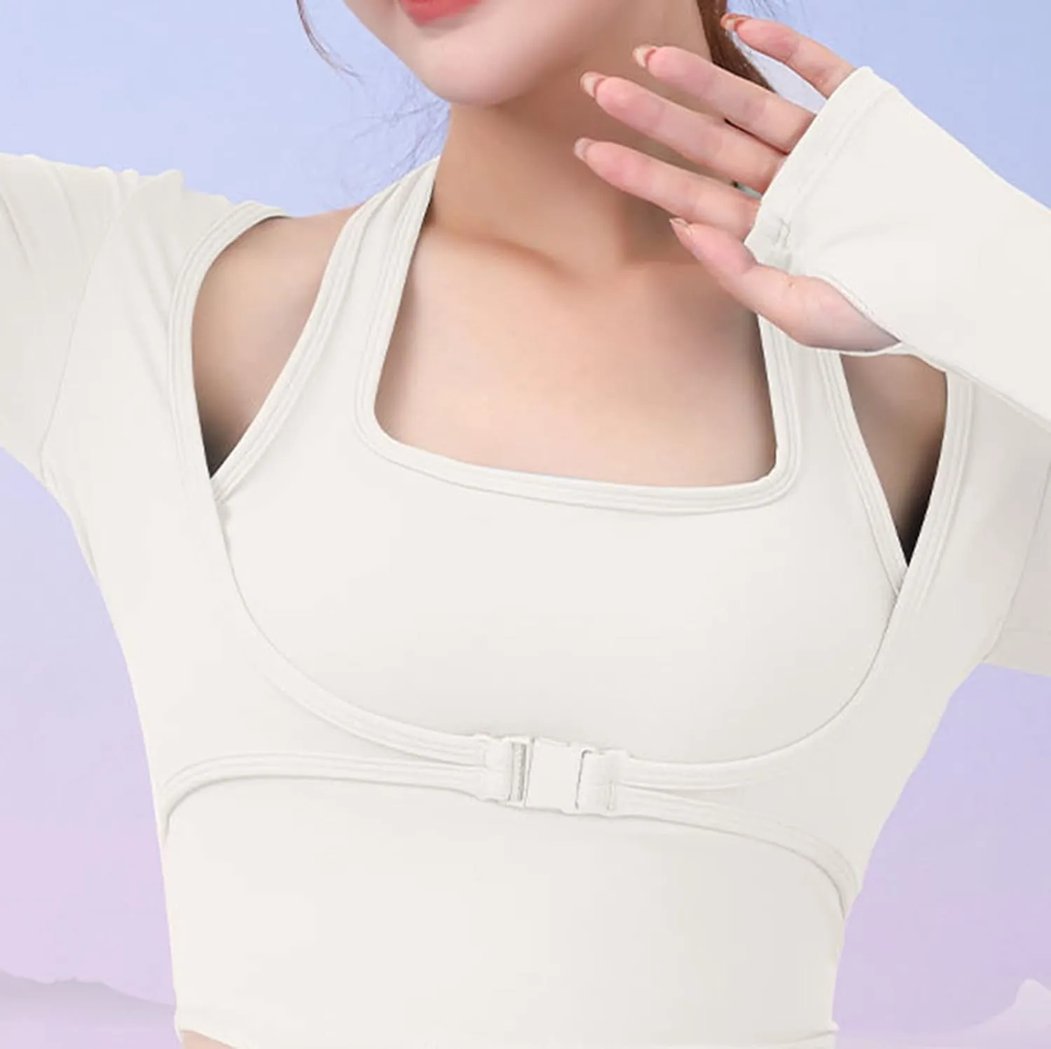 Crop Top with Built in Bra for Women Fitness Layer Removable Cups 2 in 1 Yoga Shirts Workout Padded Long Sleeve Shirt