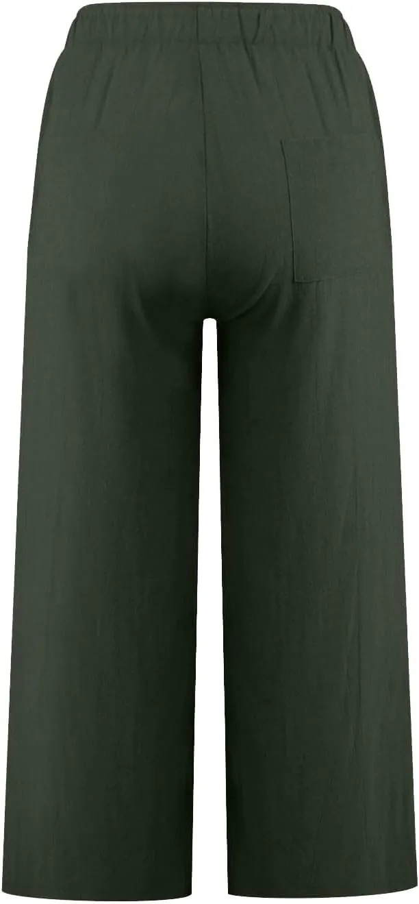 Cropped Cotton Linen Trousers Women Plain Straight Leg Capri Pants Summer Baggy Pant Casual Bottoms with Pockets S-3XL