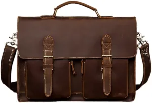 CSCDD Leather Vintage Man Handbag Briefcase Men Shoulder Bags Brown Business 15.6 Inch Laptop Bag