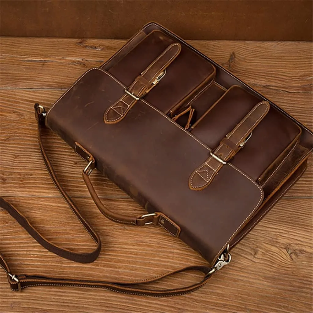 CSCDD Leather Vintage Man Handbag Briefcase Men Shoulder Bags Brown Business 15.6 Inch Laptop Bag